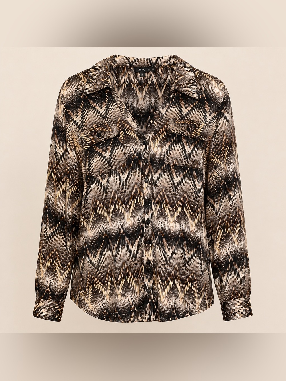 Notations 3X Zig Zag Polyester Spandex Pattern Button Down Blouse.